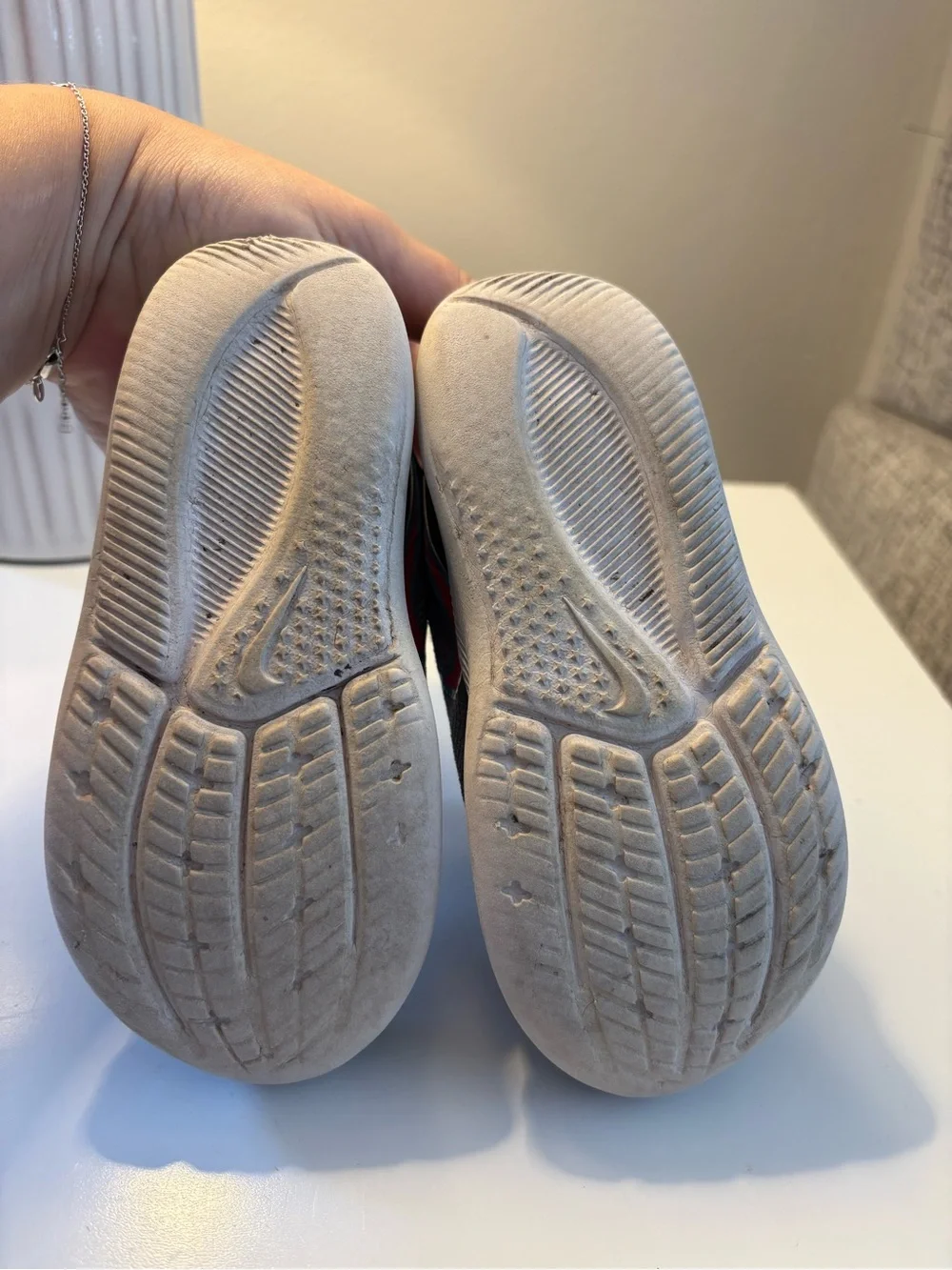 Nike Kids Gray Athletic Sneakers with Blue-Red Accent